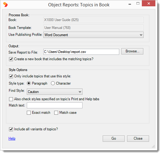 Object Report Plug-in Screenshot